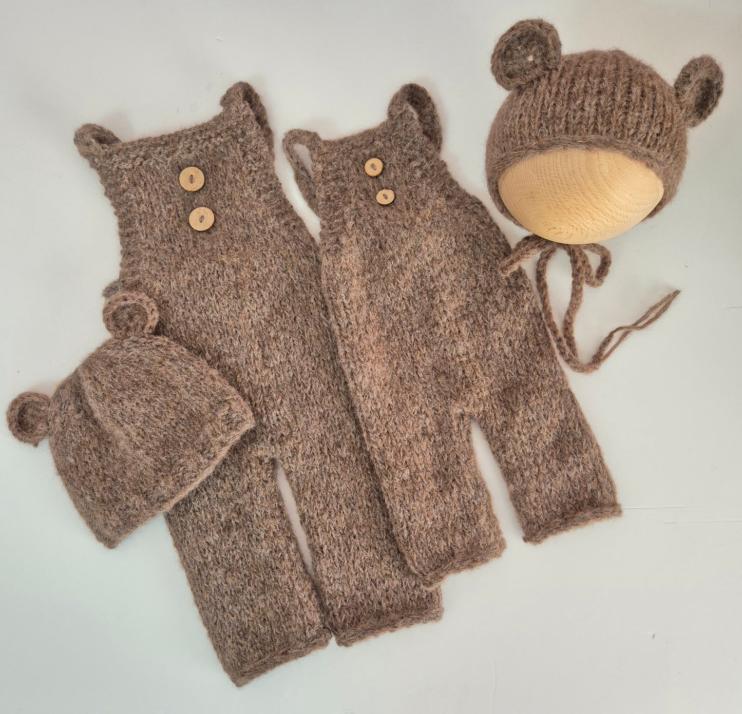 Handknit Baby Bear Bonnet / Beanie & Romper set Newborn - 6 months (Made to order)