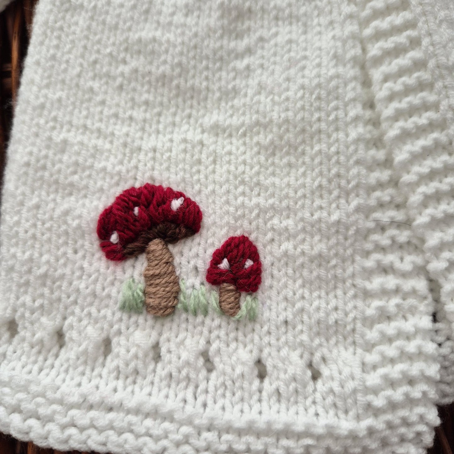 Handknit White Toadstool Baby Cardigan 0-3 months (Ready to Send)