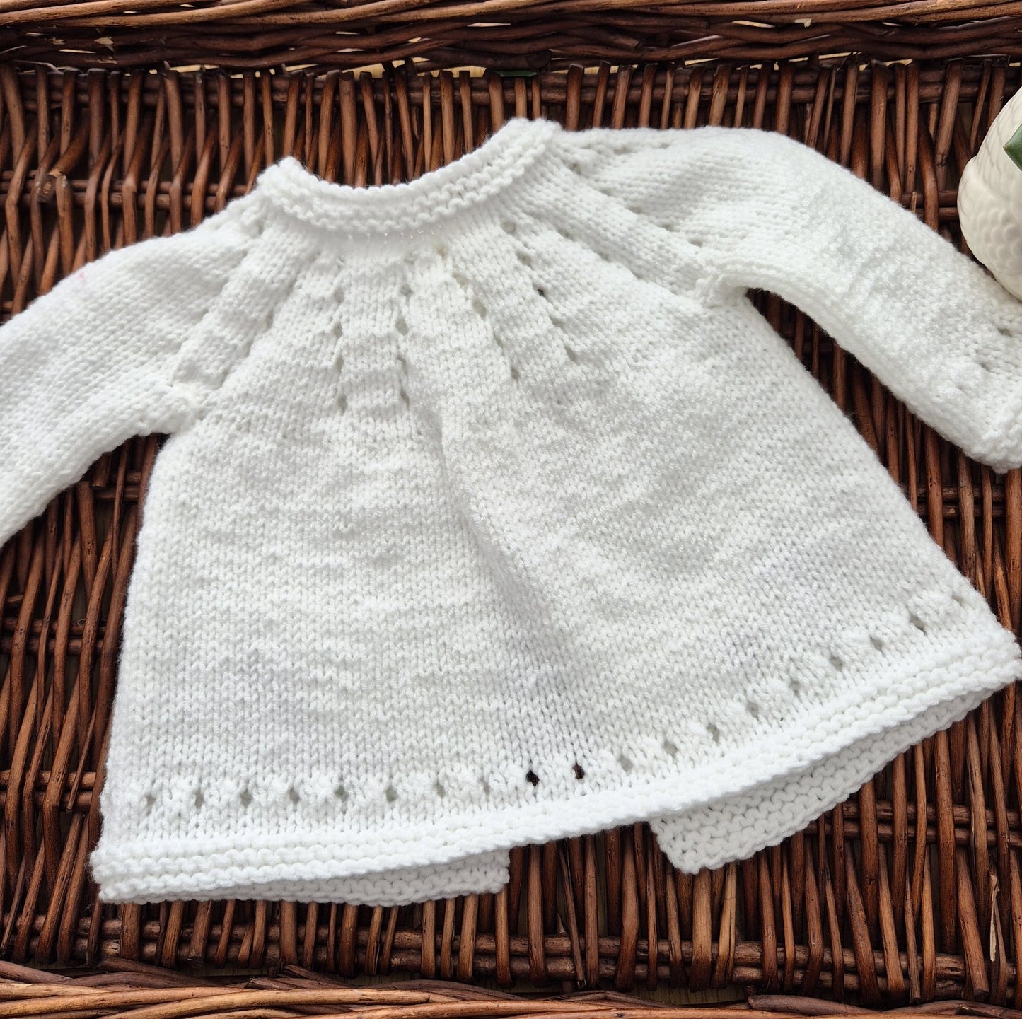 Handknit White Toadstool Baby Cardigan 0-3 months (Ready to Send)