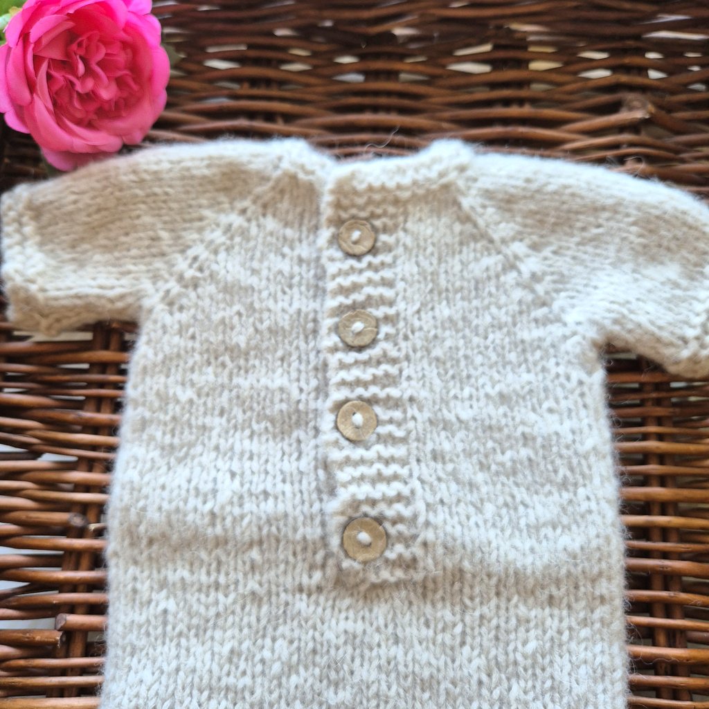 Handknit Newborn Classic style Romper with Short Sleeves, Photography Prop (READY TO SEND)