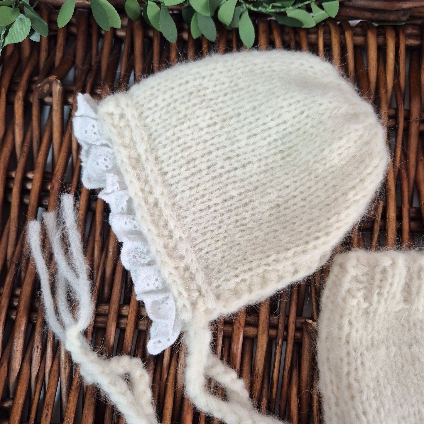 Newborn Baby Girl Cream Pants and Frilly Bonnet Set ( Ready to send)