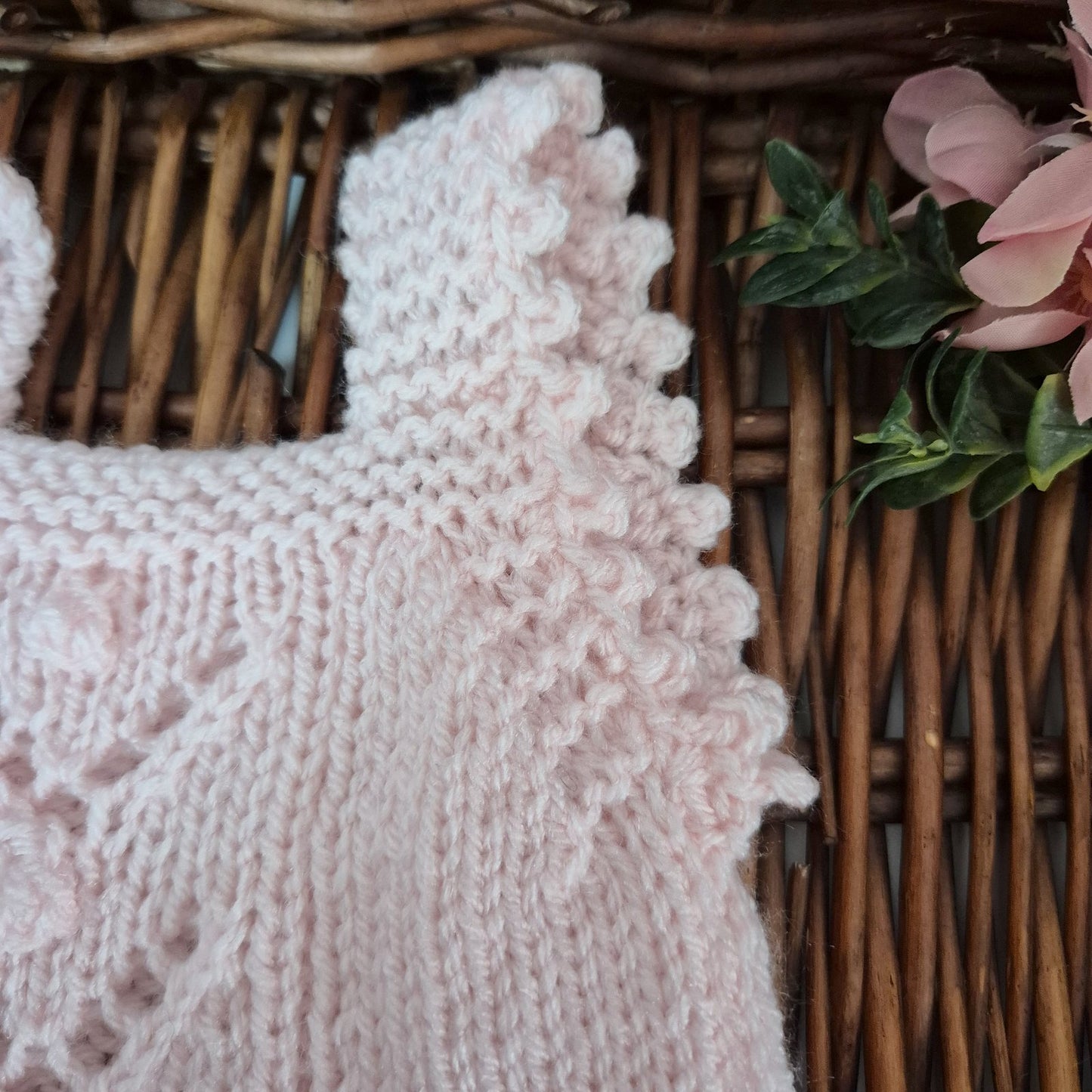 RTS Newborn Pink Lacy Popcorn knitted baby girl romper. (Ready to send)