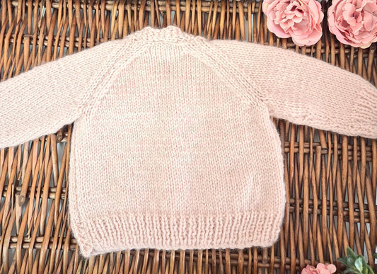 0-3 months Handmade Knitted Pink Baby Cardigan with Toadstools (Ready to Send)