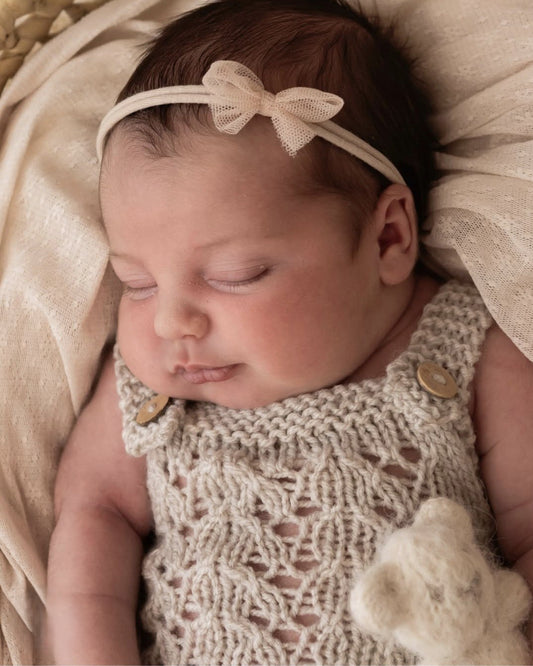 Hand Knit Lace Pattern Baby Girl Romper and Bonnet set, Newborn Photo Prop, Baby Gift. (Made to order) Newborn or 0-3 months sizes