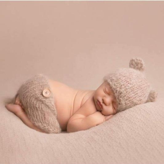 newborn baby shorts and bear hat for photography
