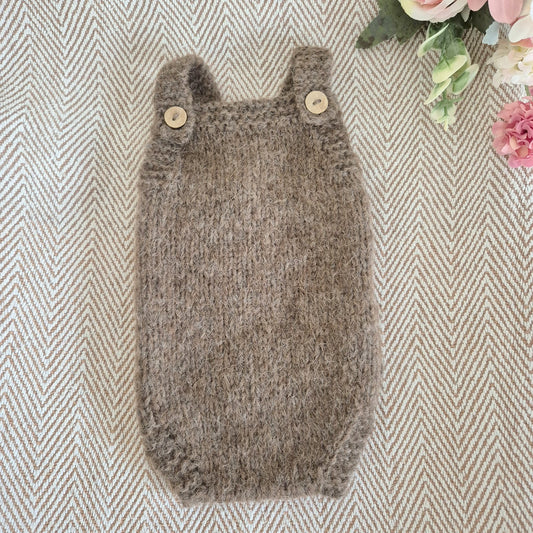 Knitted Newborn Romper in Brown Alpaca yarn, Photography Prop (READY TO SEND)