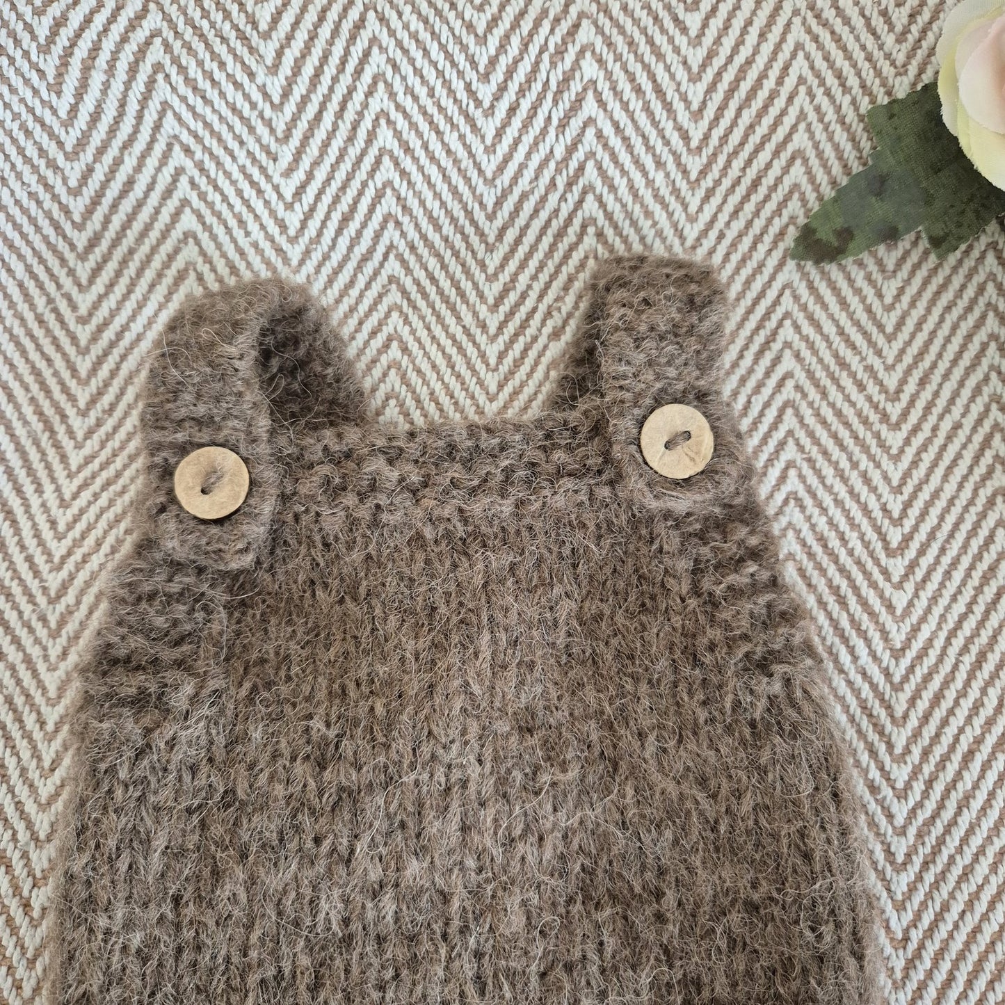 Knitted Newborn Romper in Brown Alpaca yarn, Photography Prop (READY TO SEND)