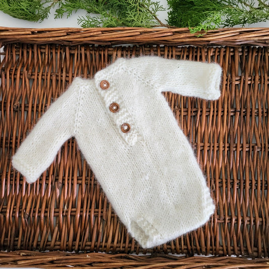 Simple Classic Style Hand Knitted Romper Newborn/ 0-3 months Long Sleeve Romper with Optional booties - more colours (Made to order)