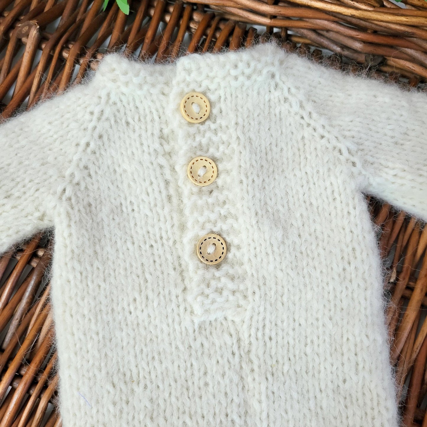 Cream Knit Long Sleeved newborn romper with FREE bow headband (Ready to Send)