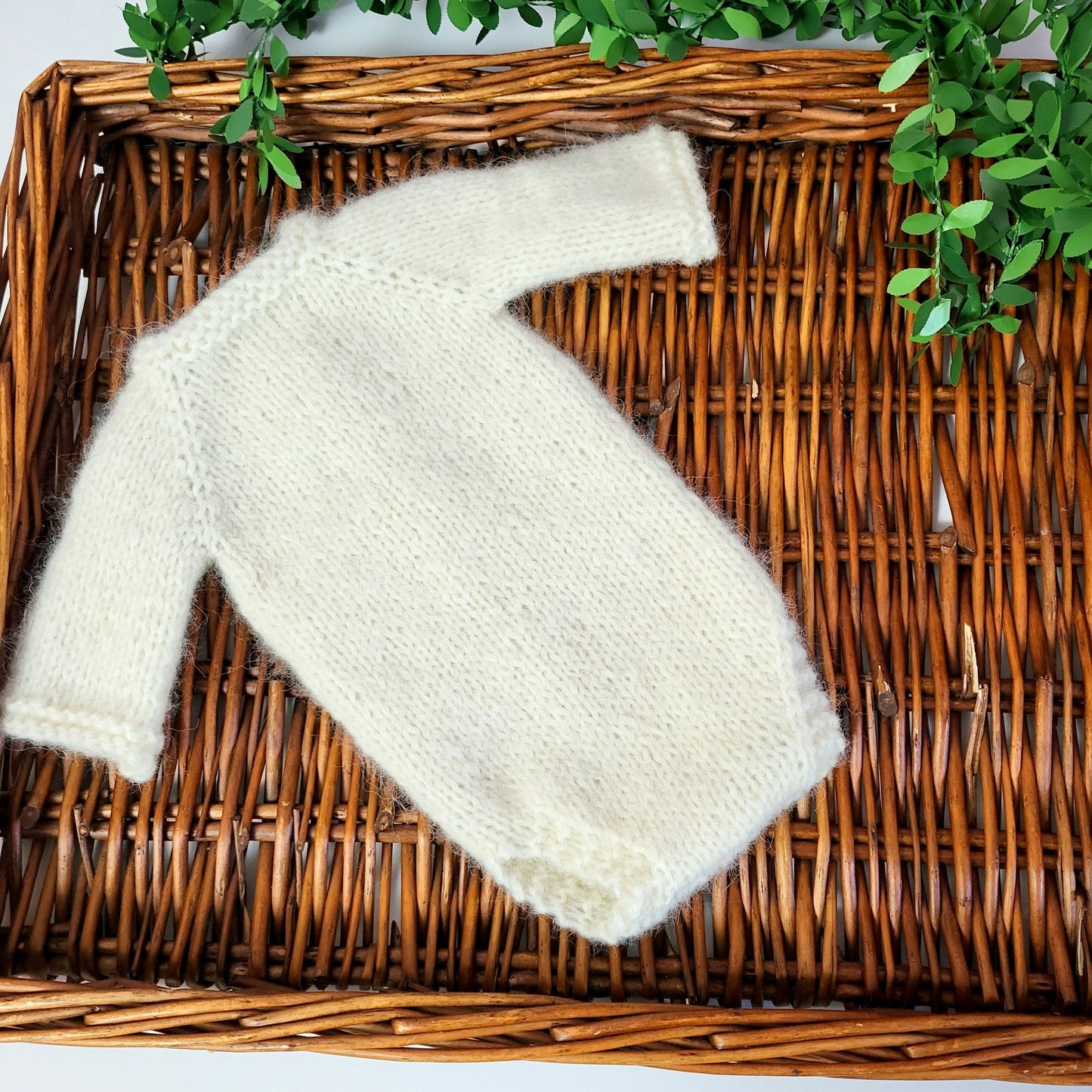 Cream Knit Long Sleeved newborn romper with FREE bow headband (Ready to Send)