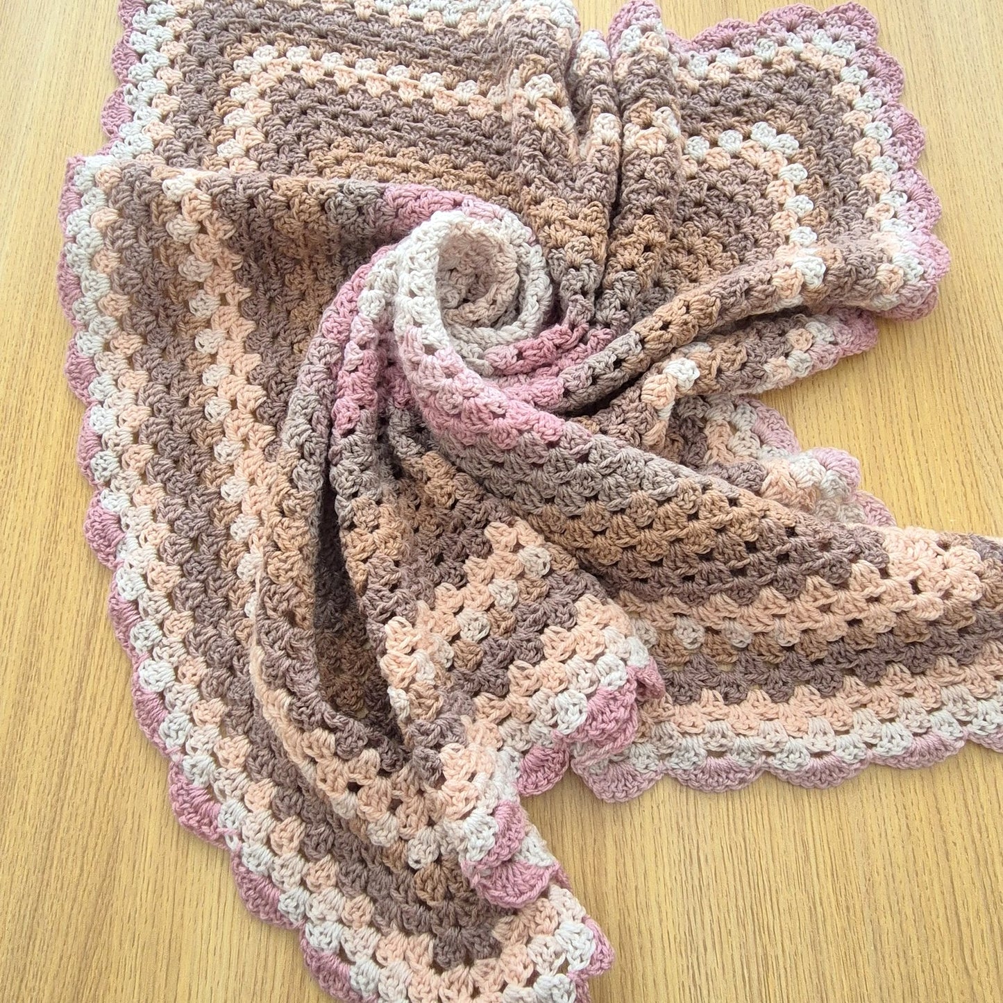 Crochet Pink Beige Baby Blanket (READY to send)