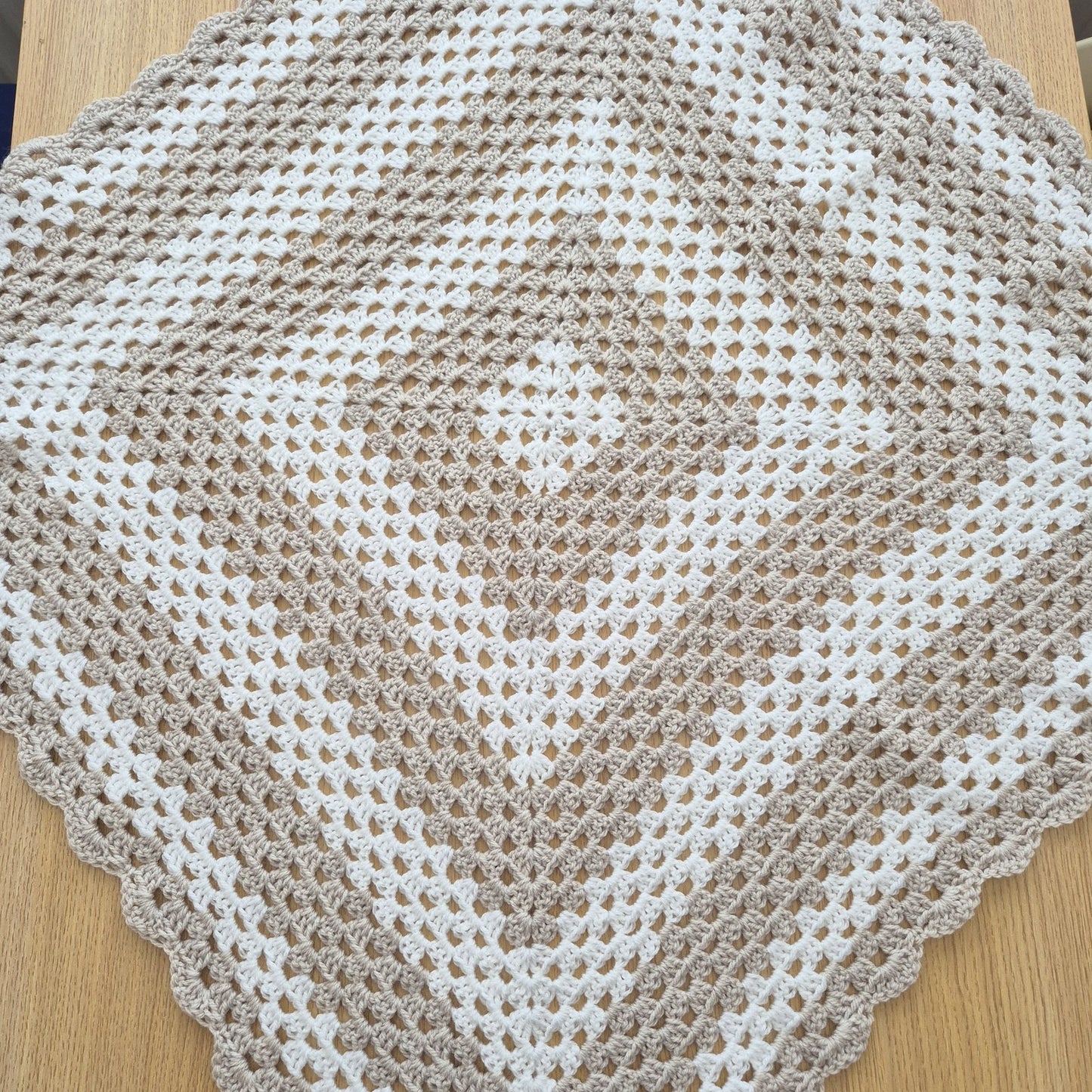 Crochet White and Beige Baby Blanket (READY to send) Unisex baby swaddle