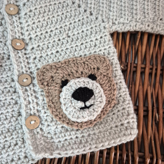 0-6 months Beige Handmade Crochet Baby Teddy Bear Cardigan Baby Jumper (Ready to Send)