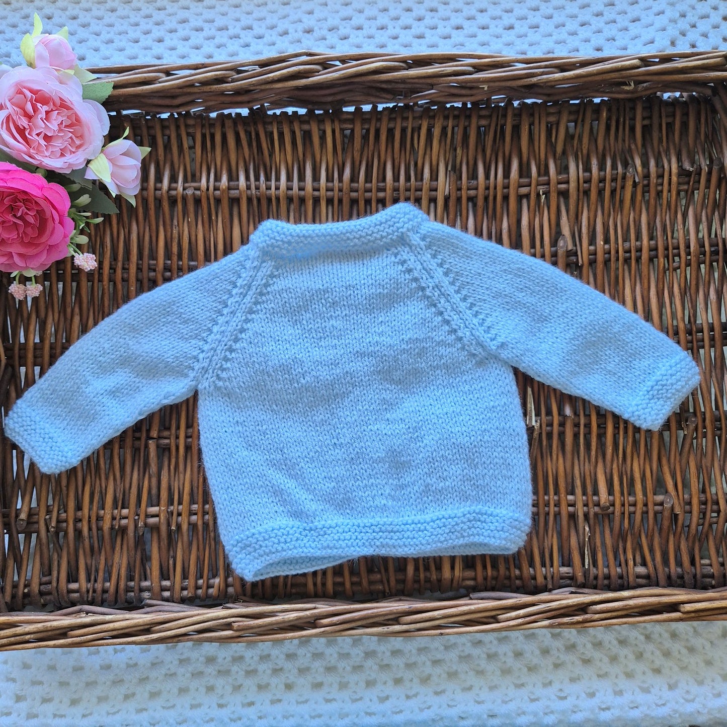 0-3 months Handmade Knitted Blue Baby Cardigan with Embroidered Fox and Squirrel (Ready to Send) Baby shower gift