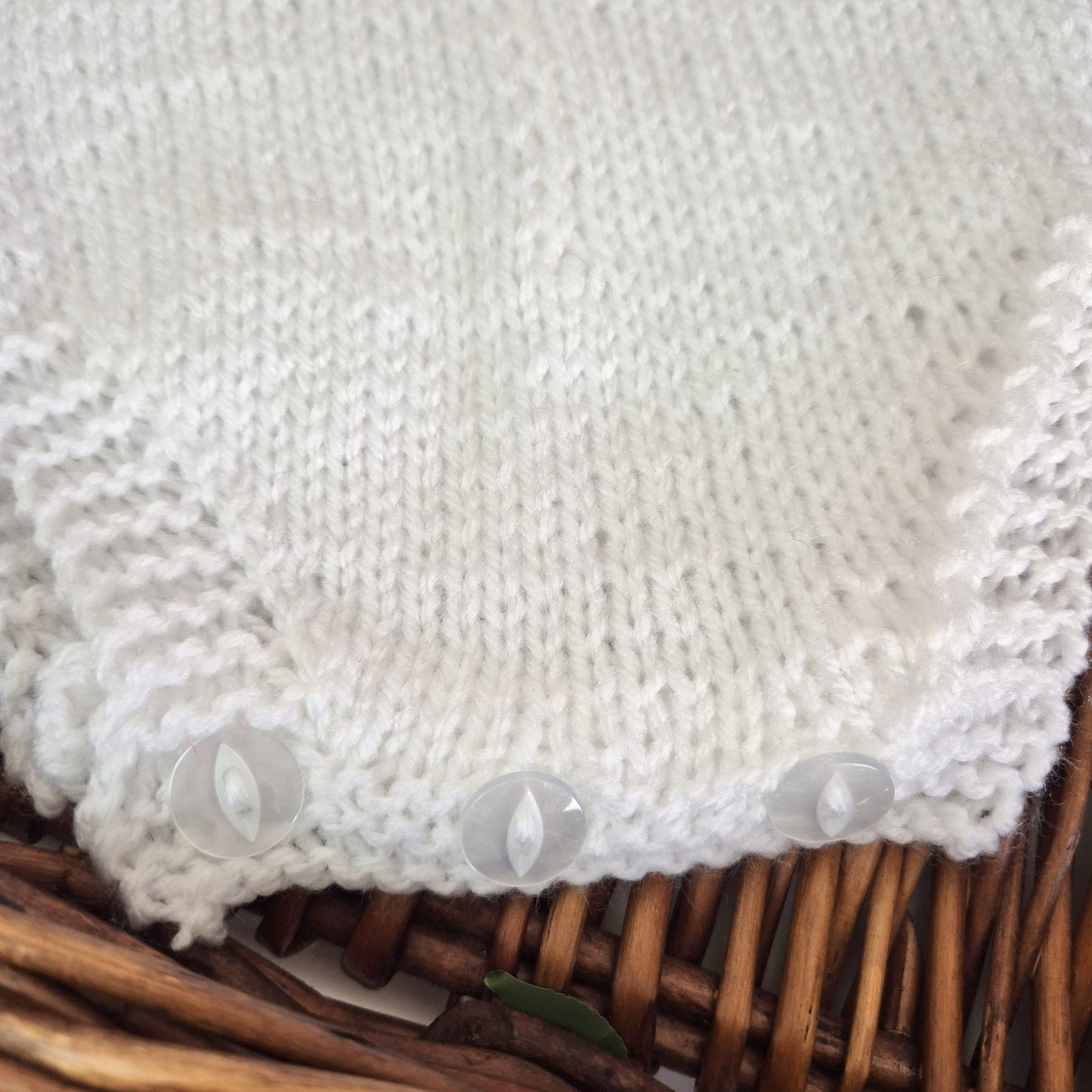 Handknit White Baby Romper and Bootie set with leaf pattern 0-3 months (Ready to Send)