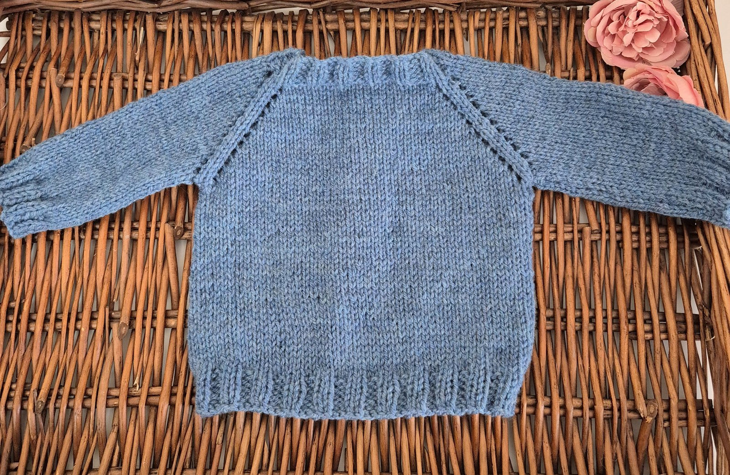 0–3 Months Hand Knit Blue Baby Cardigan & Hat – Embroidered Toadstool Mushroom Sweater set, Baby Shower Gift, Handmade UK (Ready to Send)