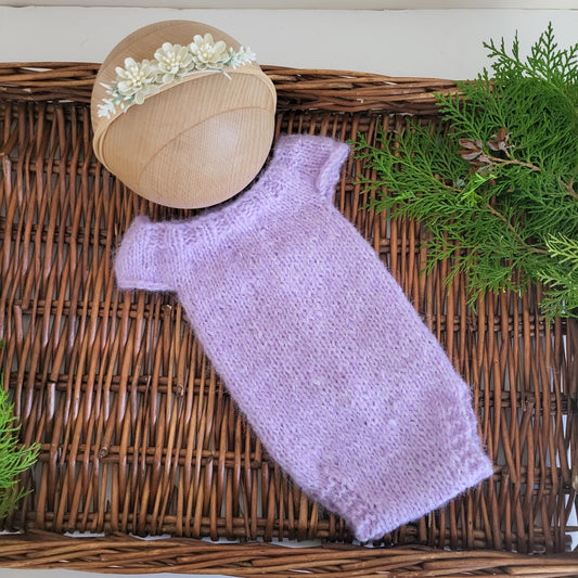 lavender purple baby girl romper and headband for newborn photo shoots