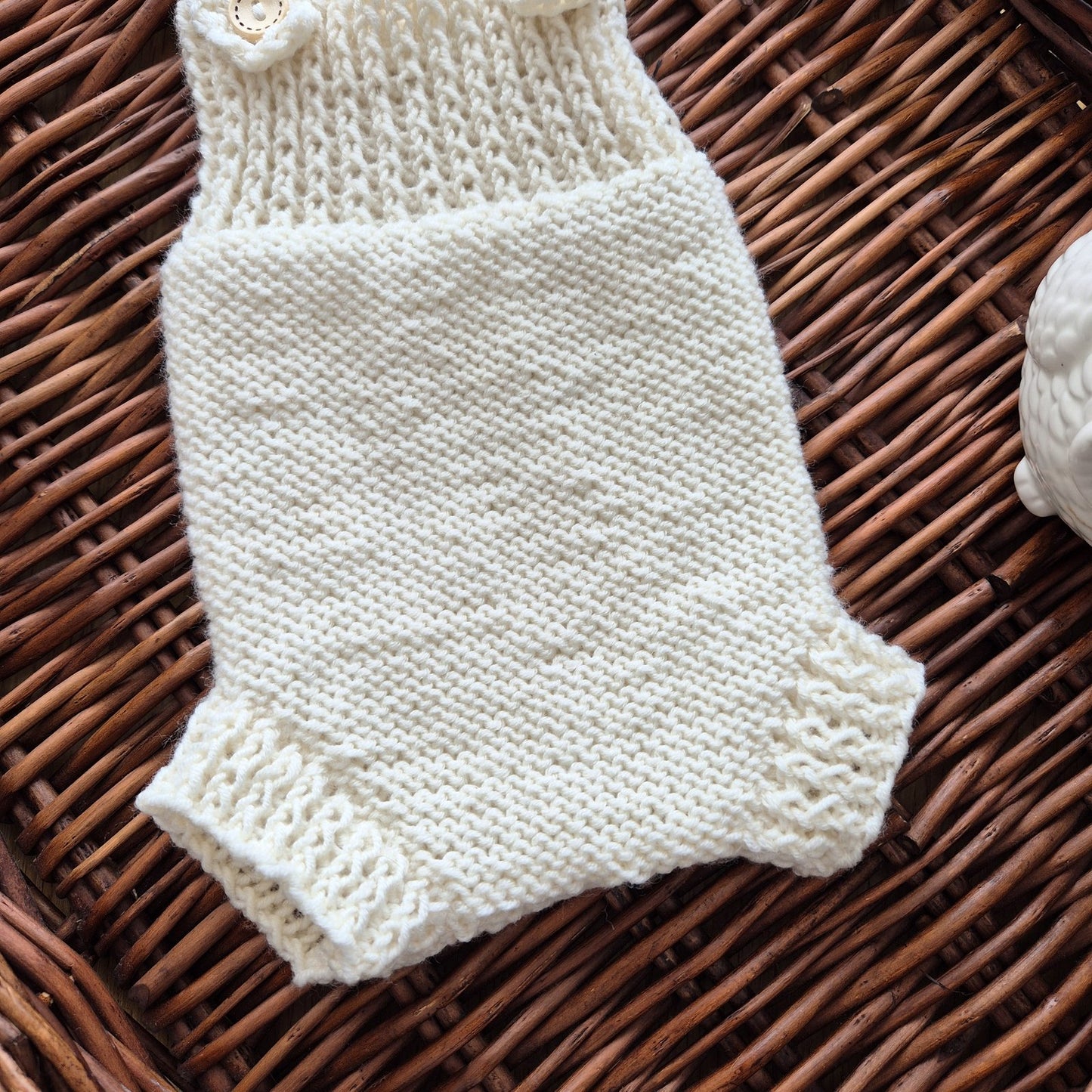 Cream Knitted Dungaree Style Romper, in Merino yarn. (Ready to Send) Newborn photo prop