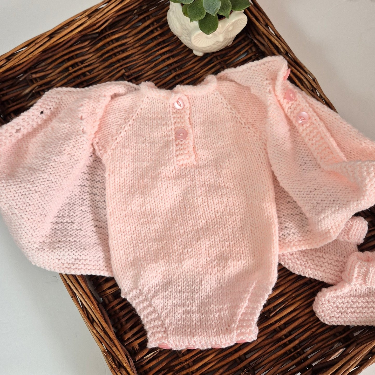 Pink Baby Jumper, Romper and Bootie Set for baby girls 0-3 months (Ready to Send)