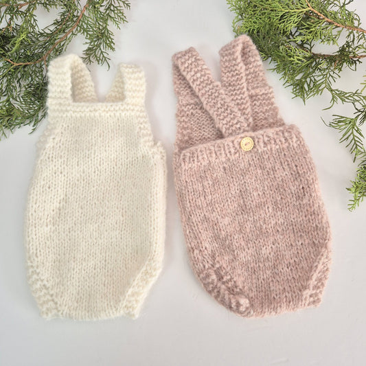 Simple Classic Baby Romper In soft Alpaca yarn  Newborn (Ready to send)