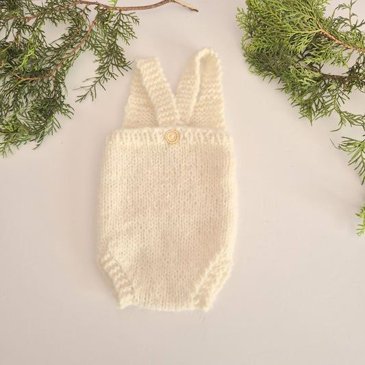 Simple Classic Baby Romper In soft Alpaca yarn  Newborn (Ready to send)