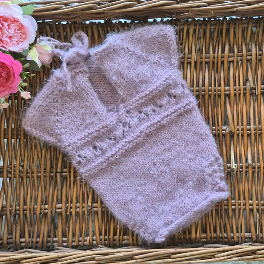 Hand Knit Newborn Baby Girl Romper in Smoky Purple Newborn Photo Prop, coming home outfit.(Ready to send) (Copy)