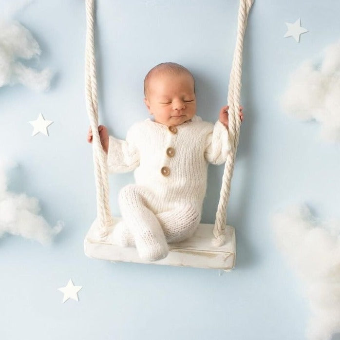 white knitted newborn romper footie pajama suit pyjama