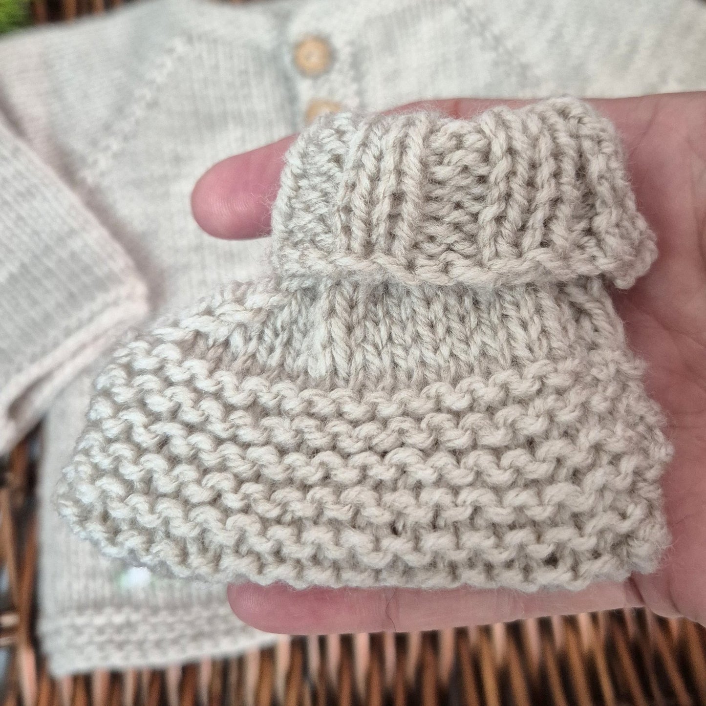 Handknit Beige Toadstool Baby Cardigan and Bootie gift set 0-6 months (Ready to Send)