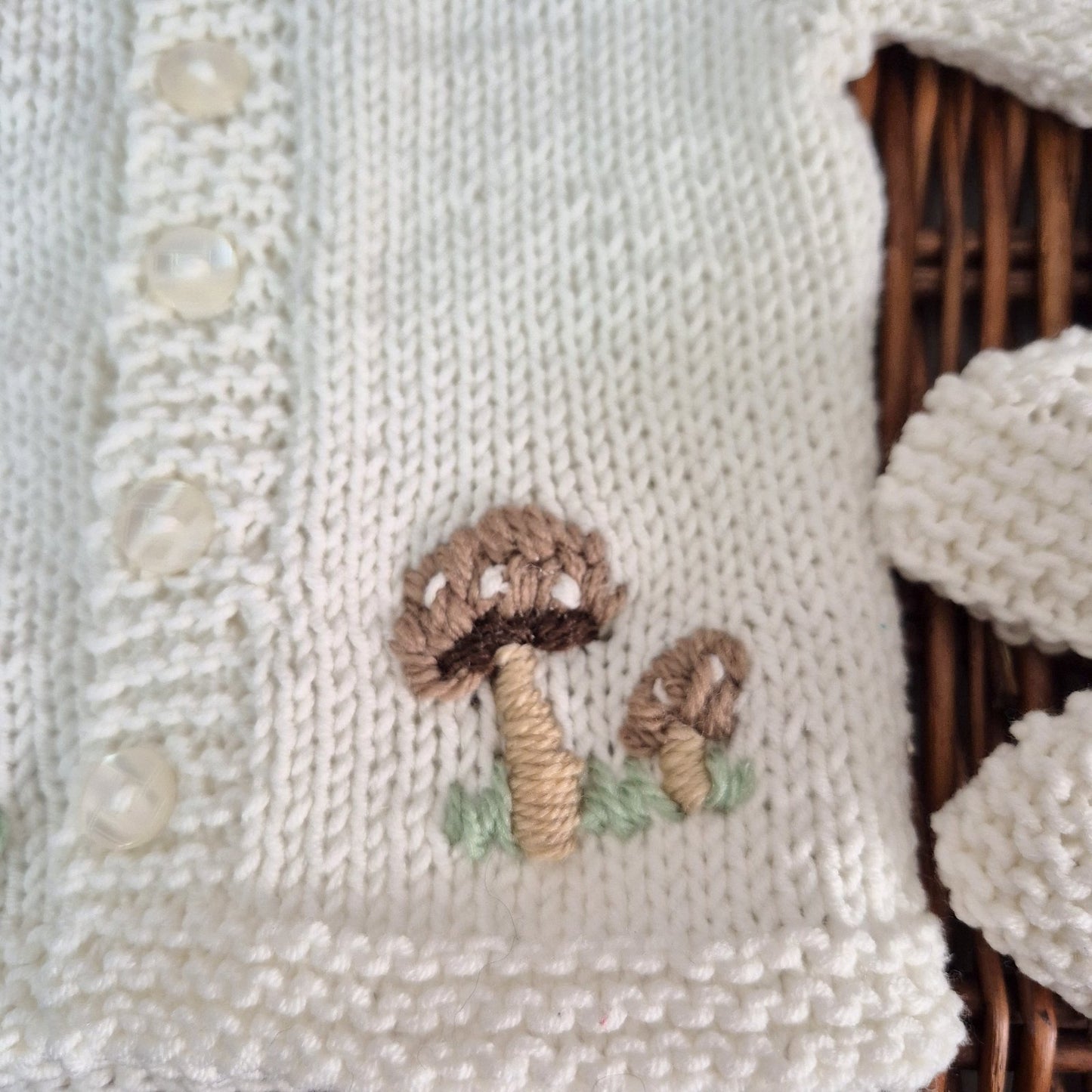 Handknit Toadstool Baby Cardigan and Bootie gift set 0-6 months (MADE TO ORDER ) 5 colours!
