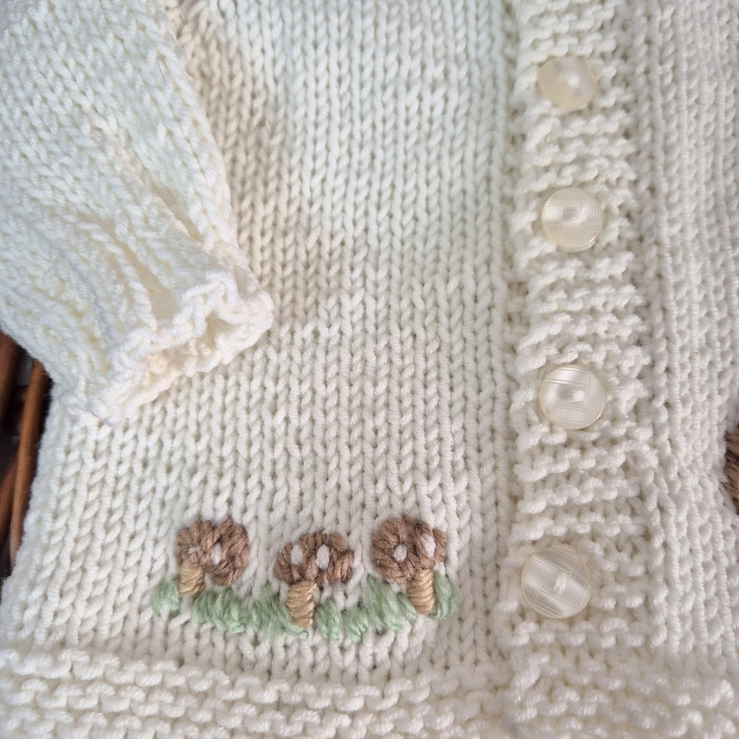 Handknit Cream Toadstool Baby Cardigan and Bootie gift set 0-3 months (Ready to Send)