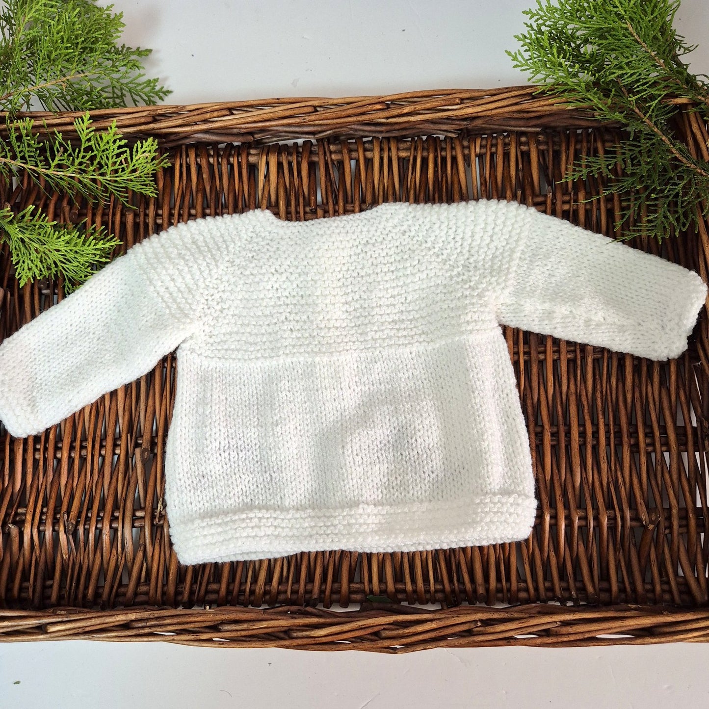 Handknit White Toadstool Baby Cardigan 0-6 months (Ready to Send)