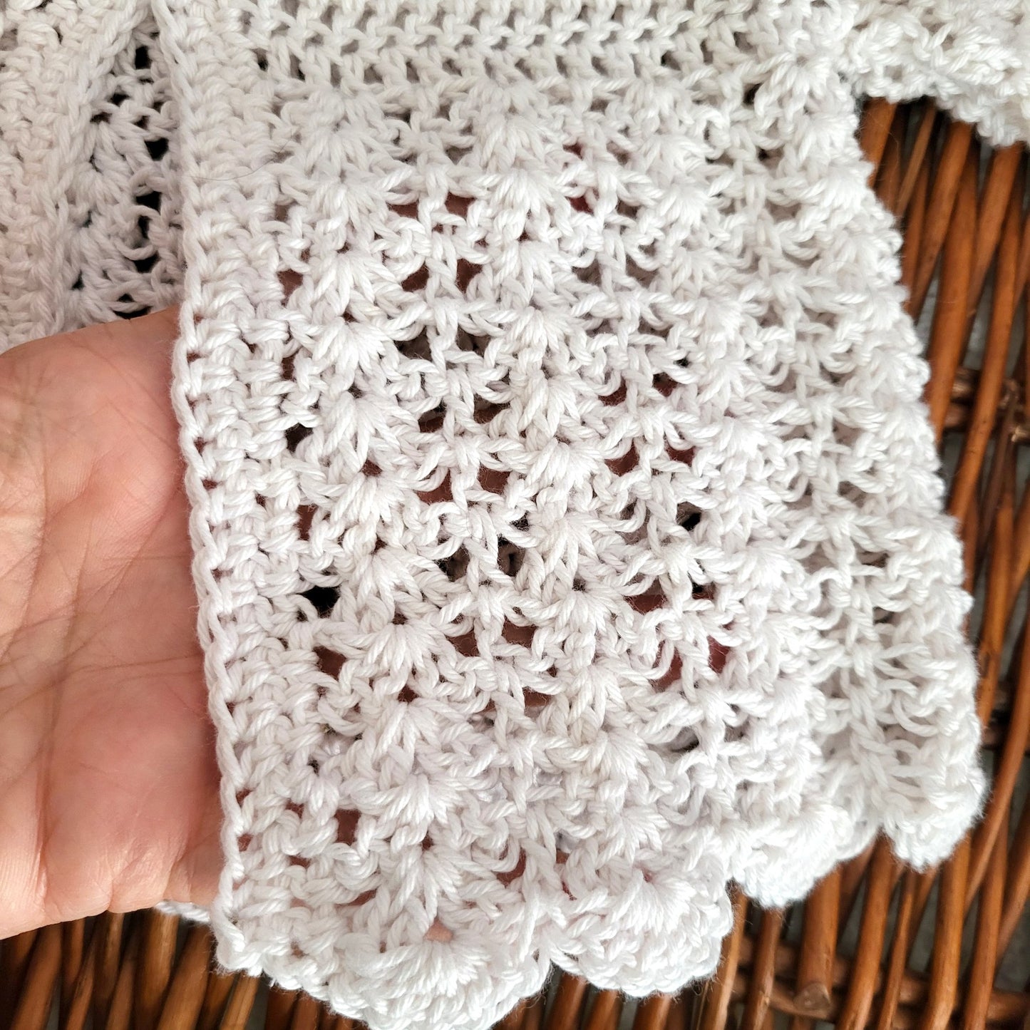 White Crochet Baby Cardigan 0-6 months old (Ready to send) Bamboo Cotton yarn