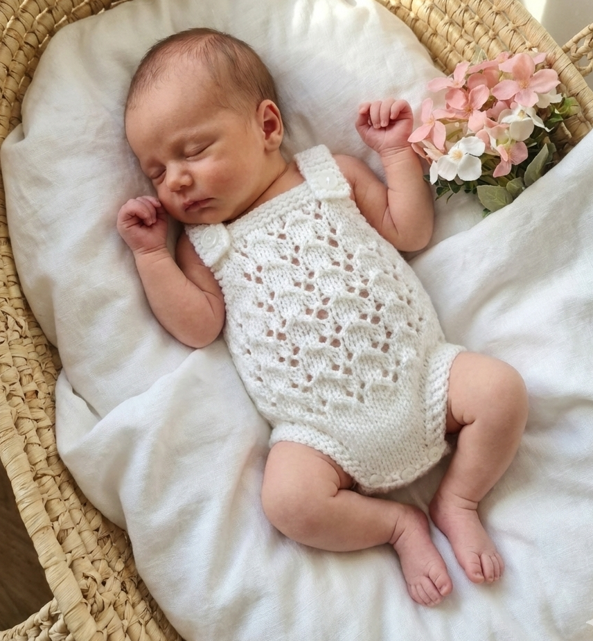 handknit white lace romper for newborn baby girls