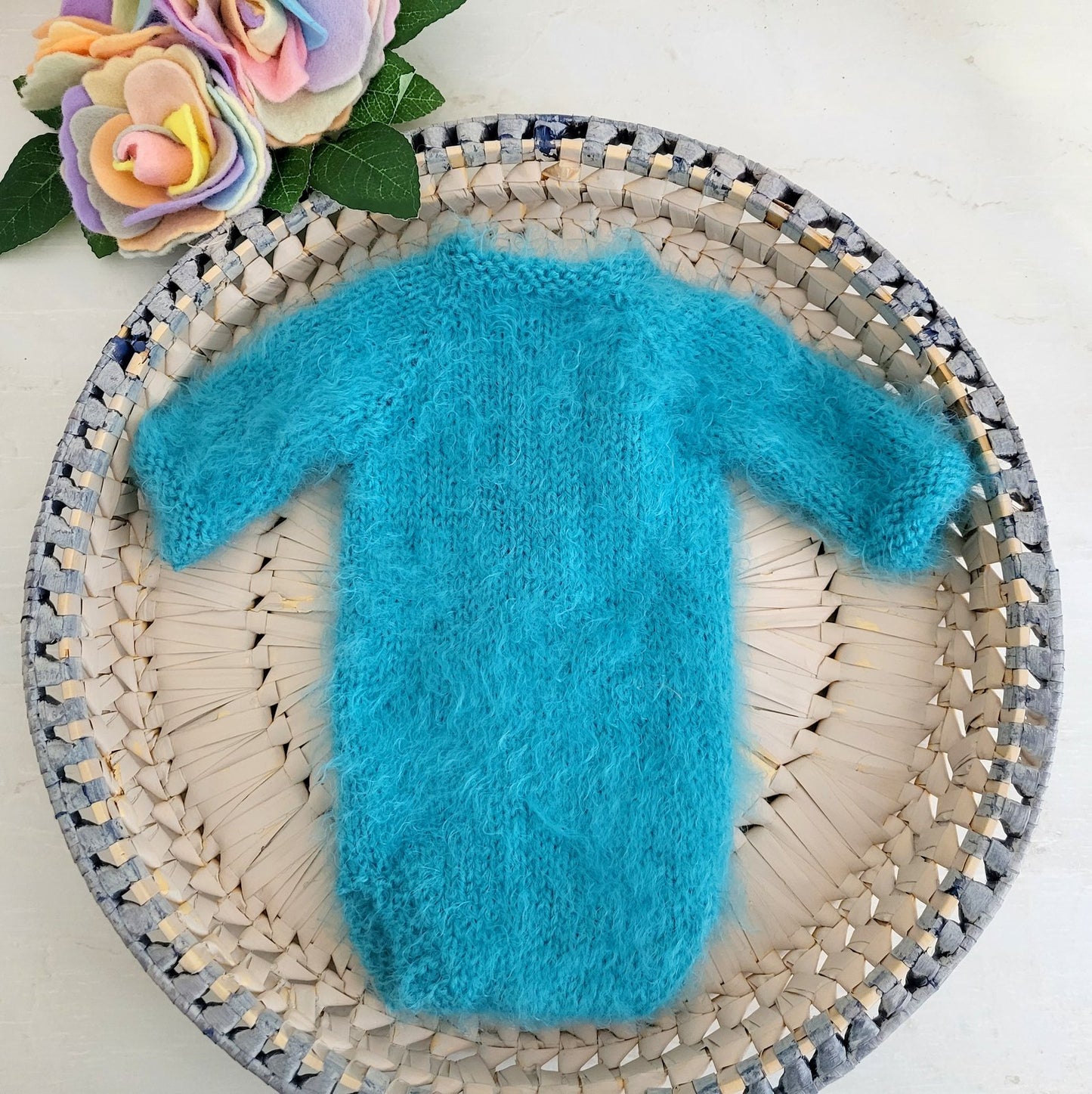 knitted blue romper for newborn baby boy 