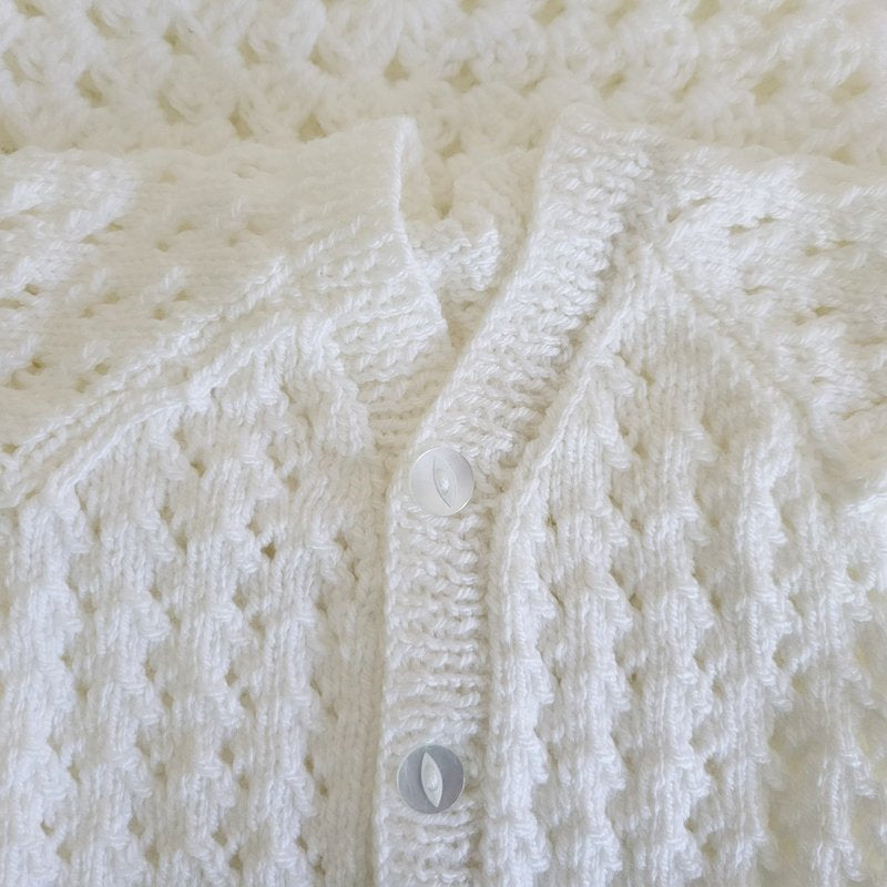 White Crochet Baby Blanket and Cardigan, New baby gift set (READY to send)