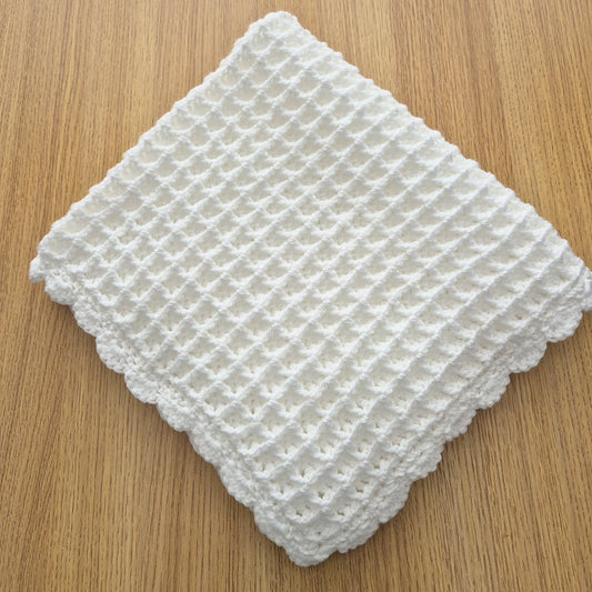 Crochet White Baby Blanket and Hat (READY to send) Unisex baby gift