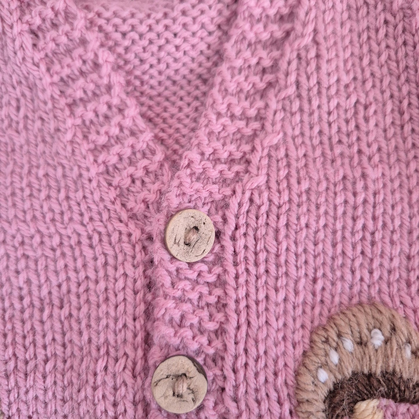 0-3 months Handmade Knitted Dusty Pink Baby Cardigan with Toadstools  (Ready to Send)
