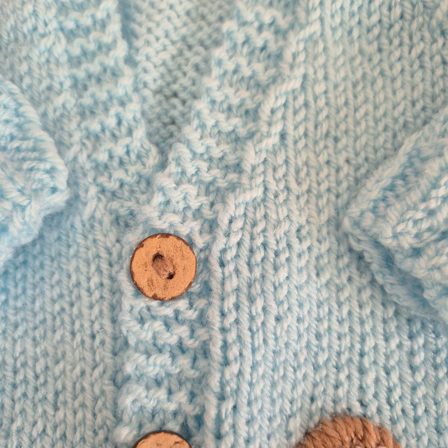 0-3 months Handmade Knitted Blue Baby Cardigan with Toadstools  (Ready to Send)