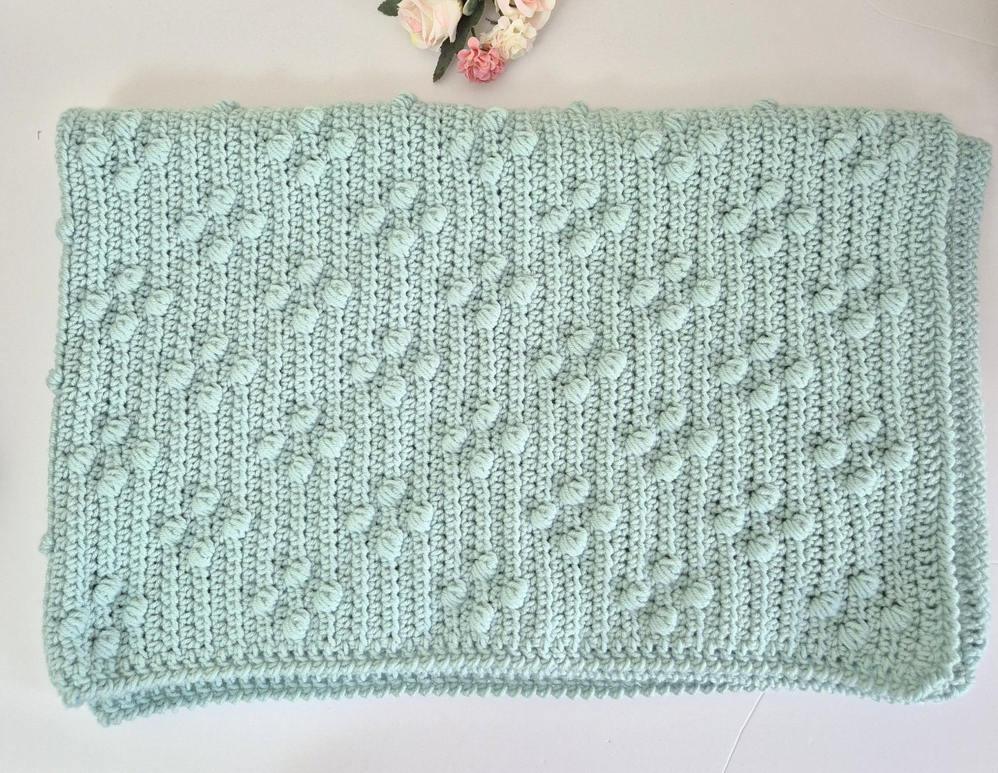 Duck Egg Blue Crochet Baby Blanket (Ready to send) Baby gift set Nursery Decor