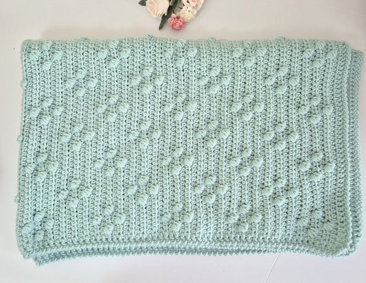 Duck Egg Blue Crochet Baby Blanket (Ready to send) Baby gift set Nursery Decor