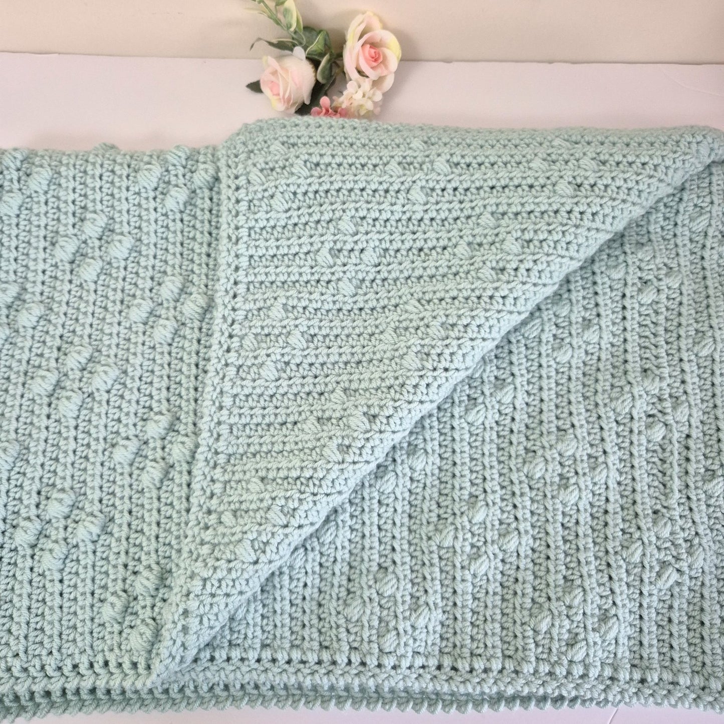 Duck Egg Blue Crochet Baby Blanket (Ready to send) Baby gift set Nursery Decor