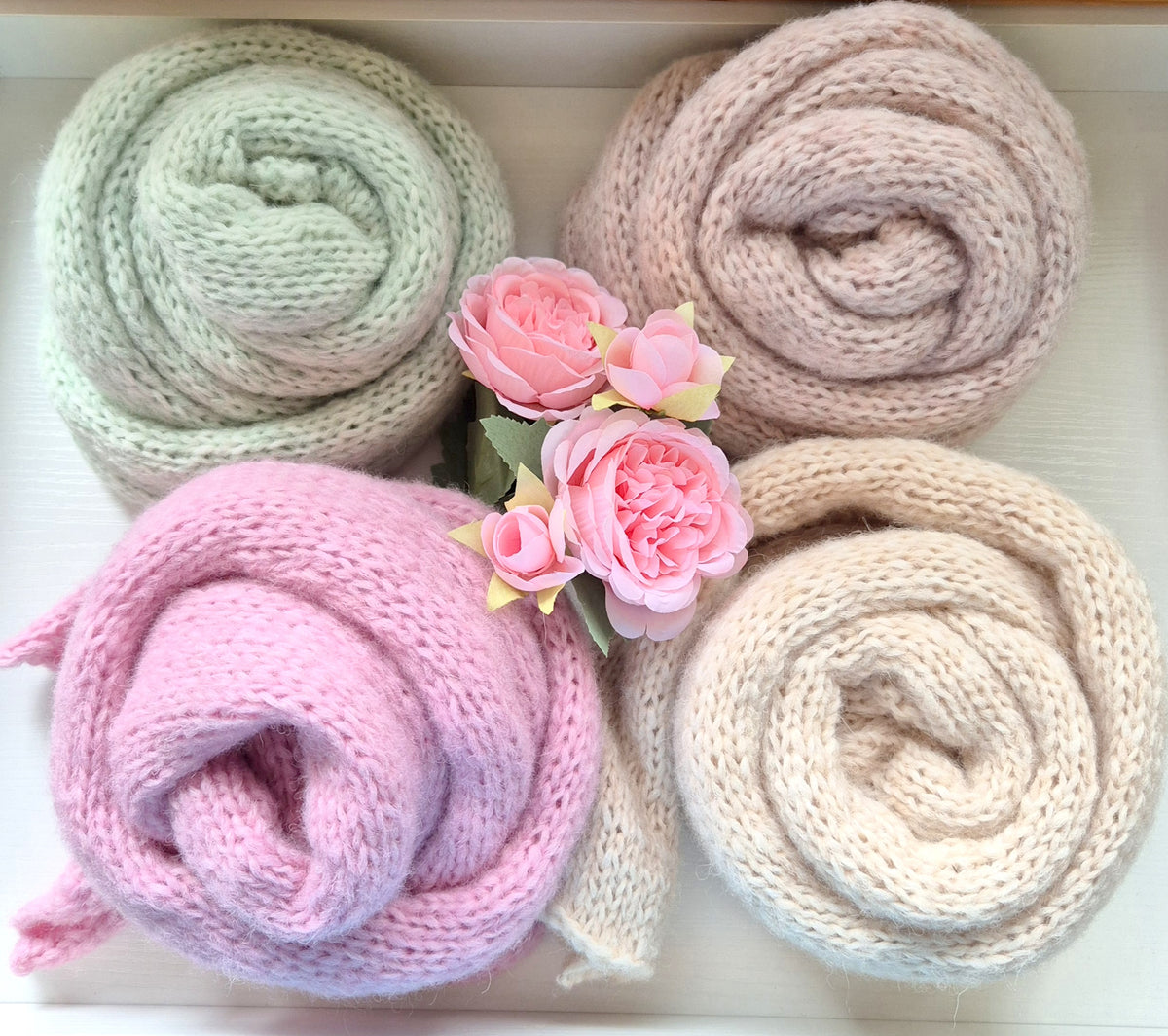 Long Knit Wrap and Bonnet - Bear Bonnet, Classic Bonnet or Sleepy cap  ( Made TO Order)