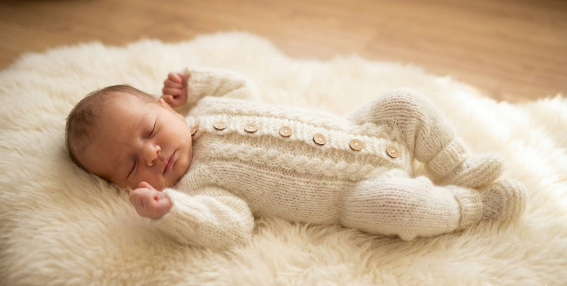 Hand Knit Cable pattern baby romper and bootie set. Perfect as a hospital coming home outfit, newborn photography prop, or baby shower gift.&nbsp;

This darling little romper, has long sleeves, and buttons down the front. Little cables are knit into the sleeves, and down the front too. You can choose between short leg version, or long leg, with open foot.

A matching pair of booties com
