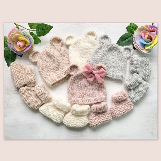 handknit baby bear hat and booties soft and fuzzy from newborn to 6 months olc