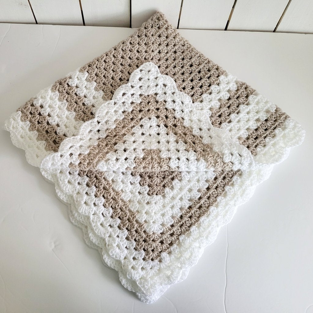 Crochet Baby Blanket and Two Cardigans Gift Set in Beige and White (READY to send)