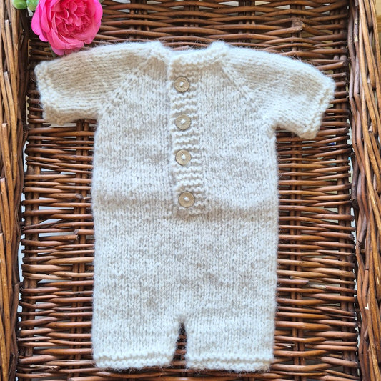 Handknit Newborn Classic style Romper with Short Sleeves, Photography Prop (READY TO SEND)