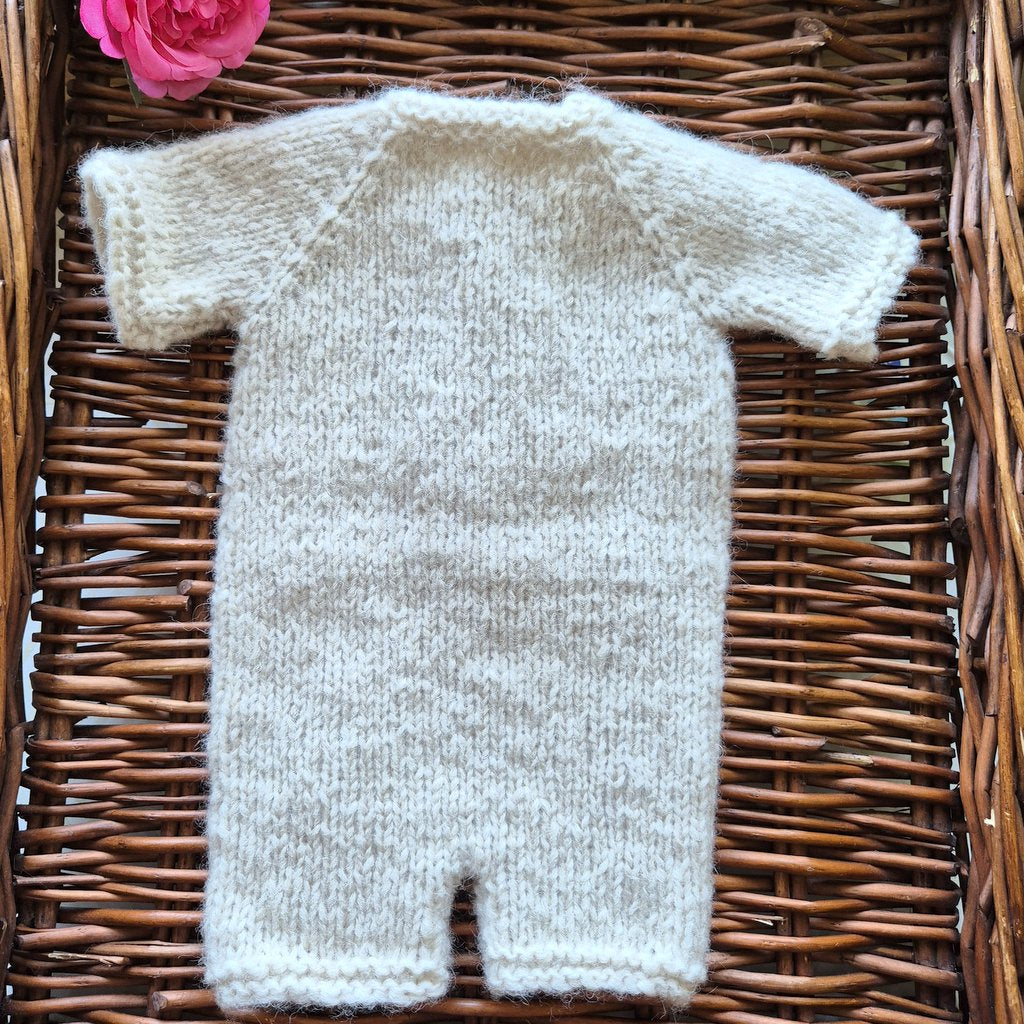 Handknit Newborn Classic style Romper with Short Sleeves, Photography Prop (READY TO SEND)