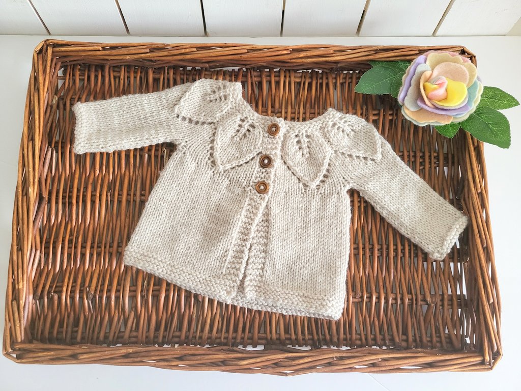 Handknit Leaf Baby Cardigan 0-6 months (MADE TO  ORDER ) 5 colours!