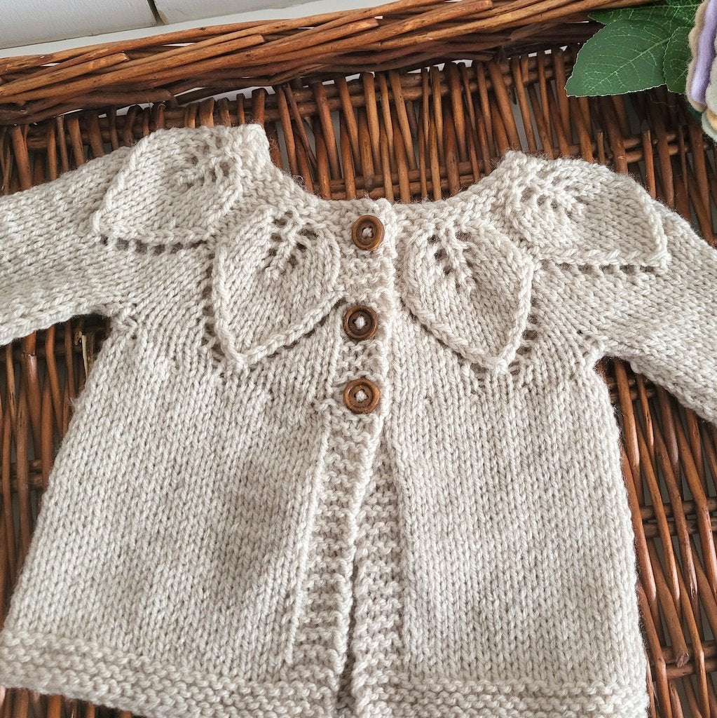 Handknit Leaf Baby Cardigan 0-6 months (MADE TO  ORDER ) 5 colours!