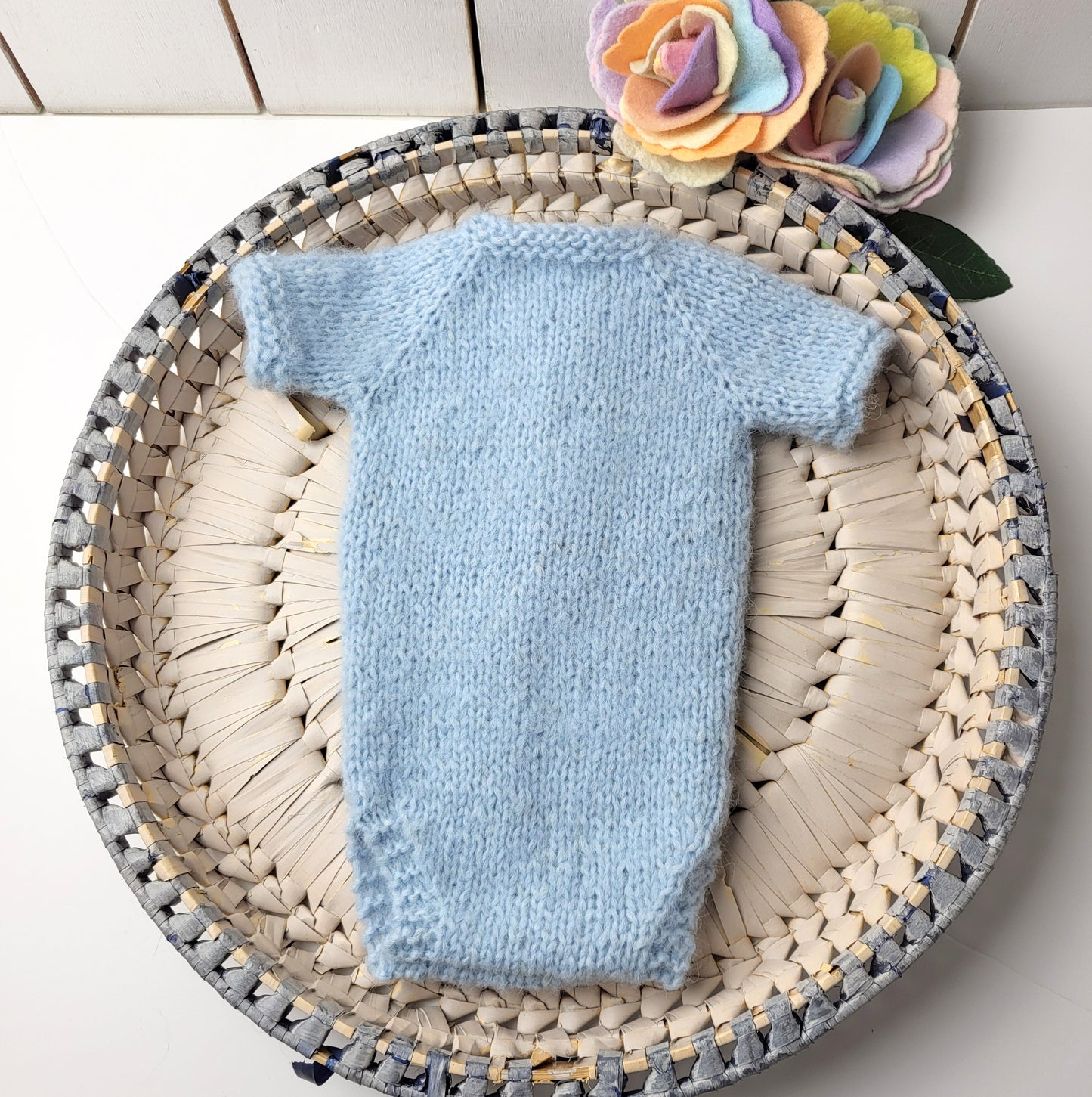 Blue Knitted Romper with short sleeves for newborn baby boy (Ready to send)